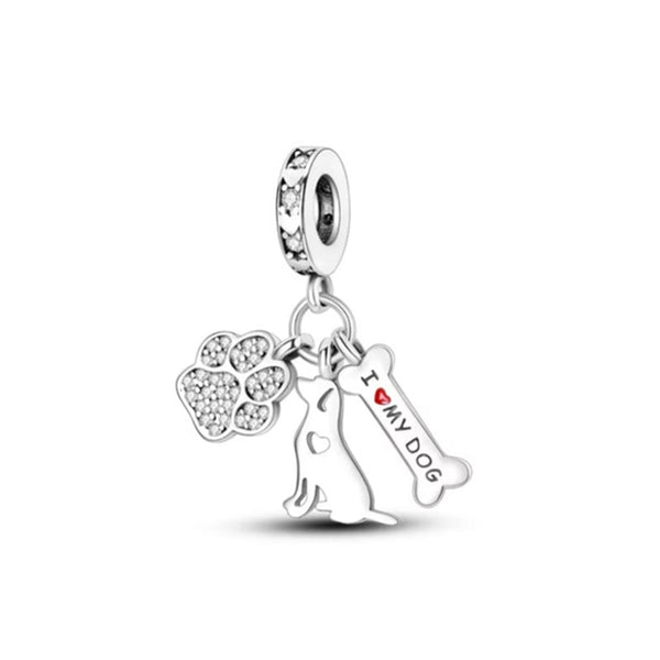 BERLOQUE CHARM PENDENTE "I LOVE MY DOG" -  PRATA 925