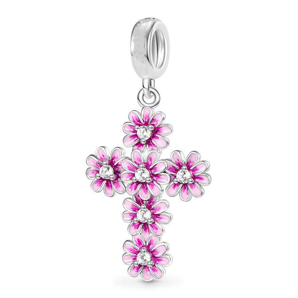 BERLOQUE CHARM PENDENTE "CRUCIFIXO FLORES" - PRATA 925