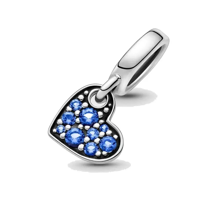 BERLOQUE CHARM "CORAÇÃO CRAVEJADO AZUL 01" - PRATA 925