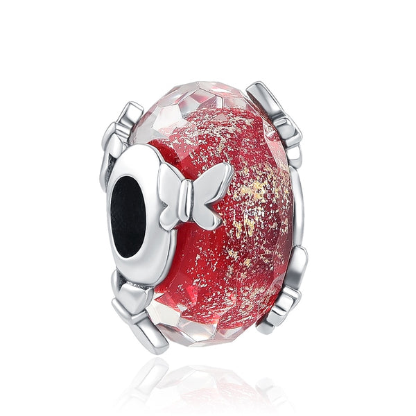 BERLOQUE CHARM "MURANO VERMELHO/ BORBOLETA " - PRATA 925