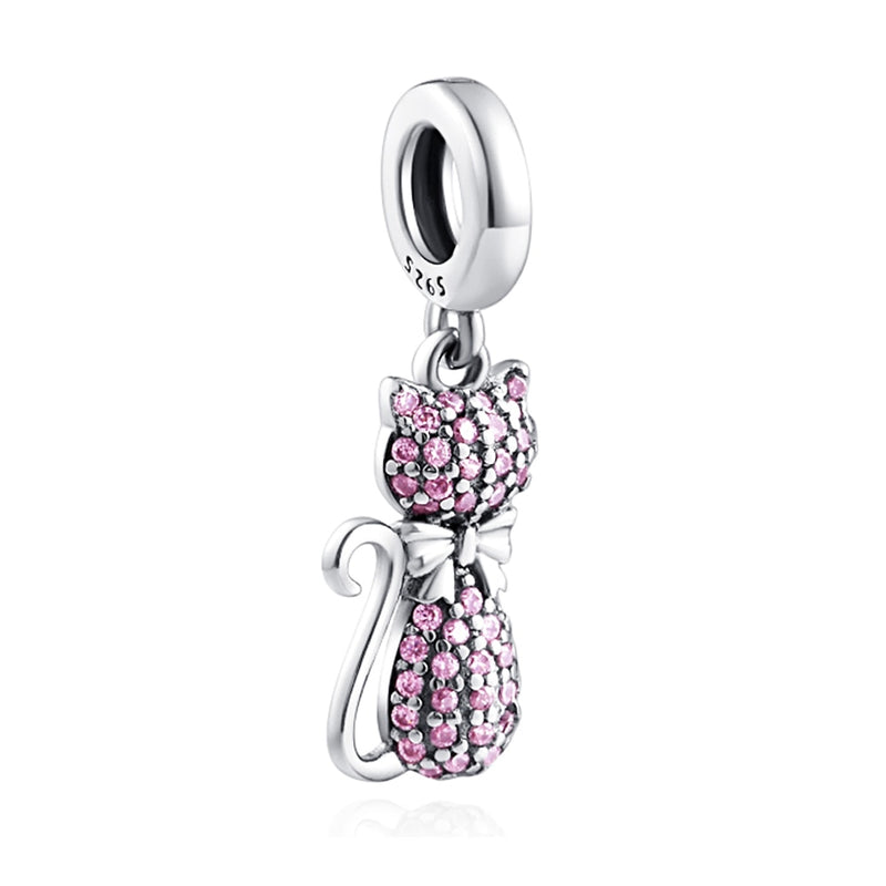 BERLOQUE CHARM "GATINHA CRAVEJADA ROSA" - PRATA 925