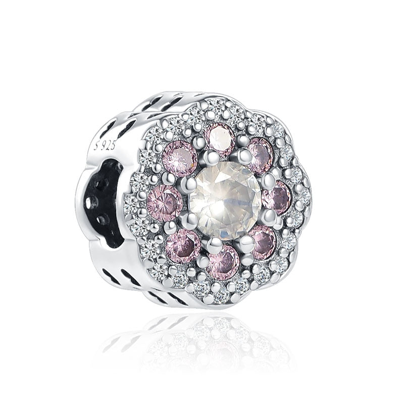 BERLOQUE CHARM SEPARADOR "FLOR ZIRCÔNIAS ROSA" - PRATA 925