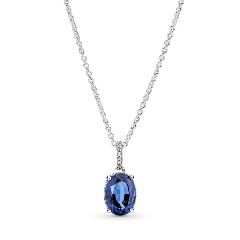 COLAR PENDENTE HALO BRILHANTE AZUL - PREMIUM - PRATA s925