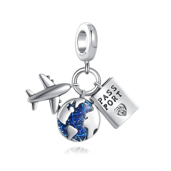 BERLOQUE CHARM PENDENTE AZUL "AMO VIAJAR" - PRATA 925"