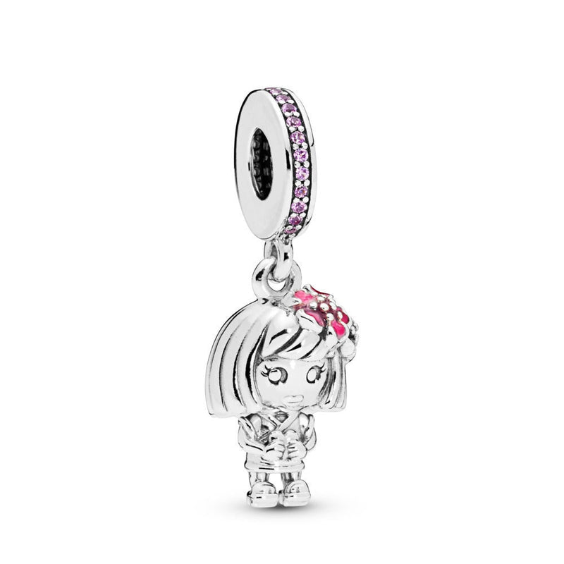 BERLOQUE CHARM PENDENTE "MENINA LAÇO ROSA" PRATA 925