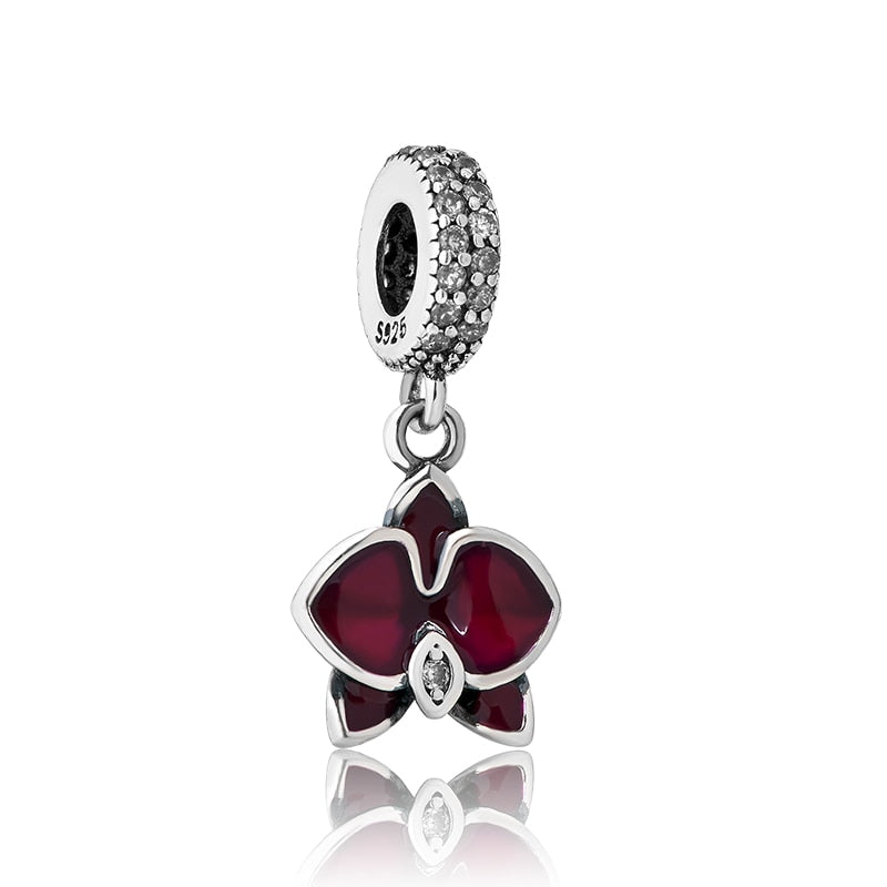 BERLOQUE CHARM PENDENTE "ORQUÍDEA VERMELHA" - PRATA 925