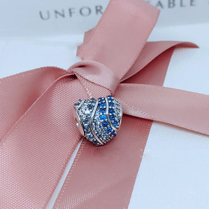 BERLOQUE CHARM "CORAÇÃO CRAVEJADO AZUL OCEAN" - PRATA 925