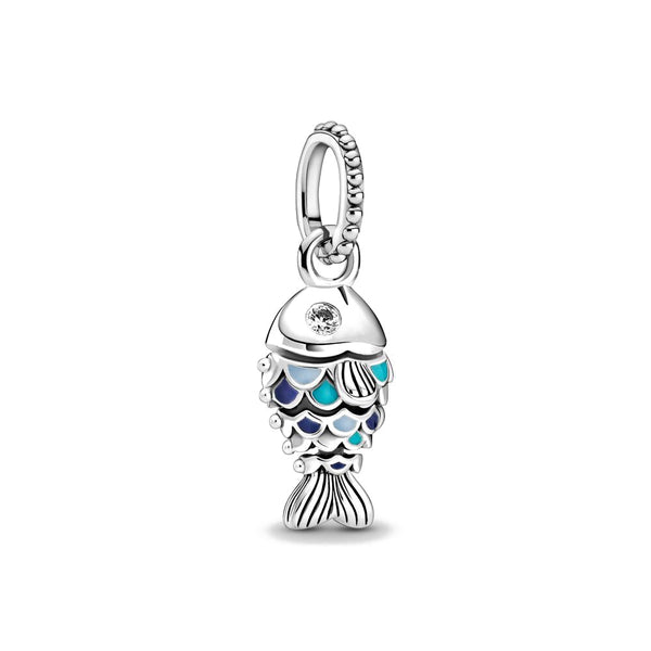 BERLOQUE CHARM PENDENTE "PEIXE ESCAMA AZUL" - PRATA 925