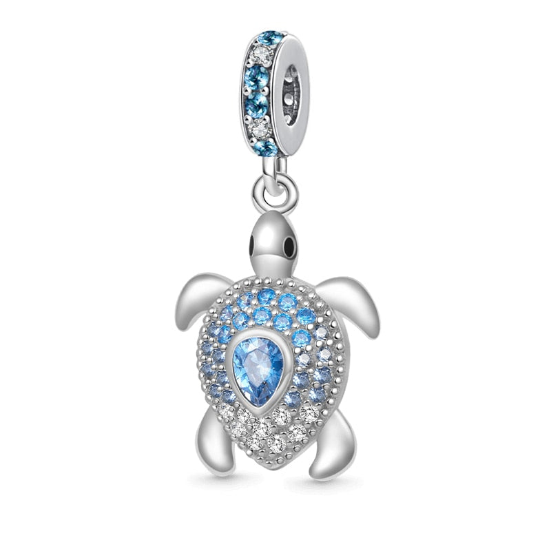 BERLOQUE CHARM "TARTARUGA CRAVEJADA AZUL" - PRATA 925"