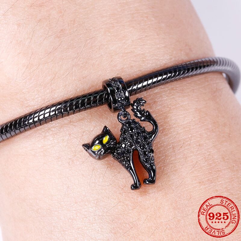 BERLOQUE CHARM PENDENTE "GATO BLACK CRAVEJADO" - PRATA 925