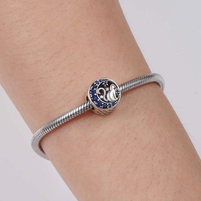 BERLOQUE CHARM SEPARADOR "GATO LUA AZUL" - PRATA 925