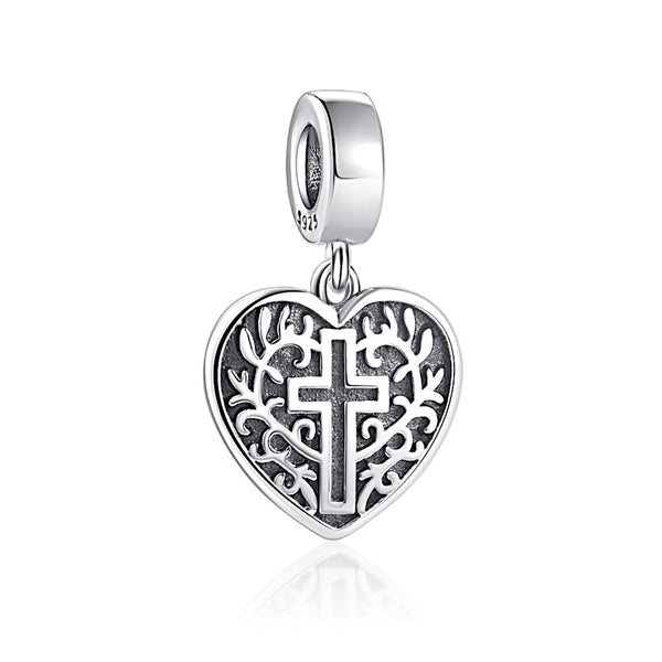 BERLOQUE CHARM PENDENTE "CORAÇÃO & CRUZ" - PRATA 925"