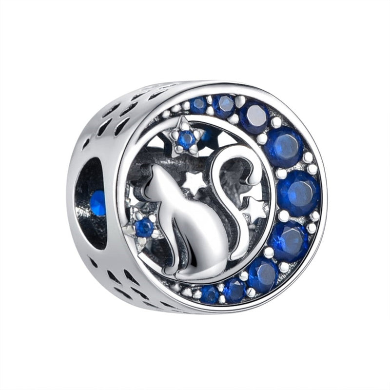 BERLOQUE CHARM SEPARADOR "GATO LUA AZUL" - PRATA 925