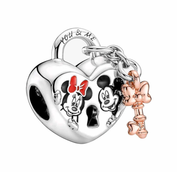 BERLOQUE CHARM "CORAÇÃO LOVE MICKEY & MINNIE" - PRATA 925